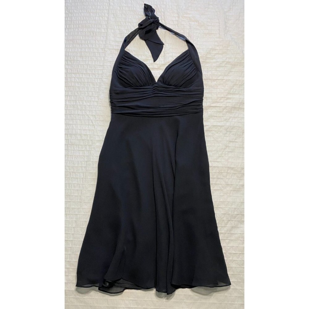 White House Black Market - Black Silk Tie-Halter Dress - Size: 6